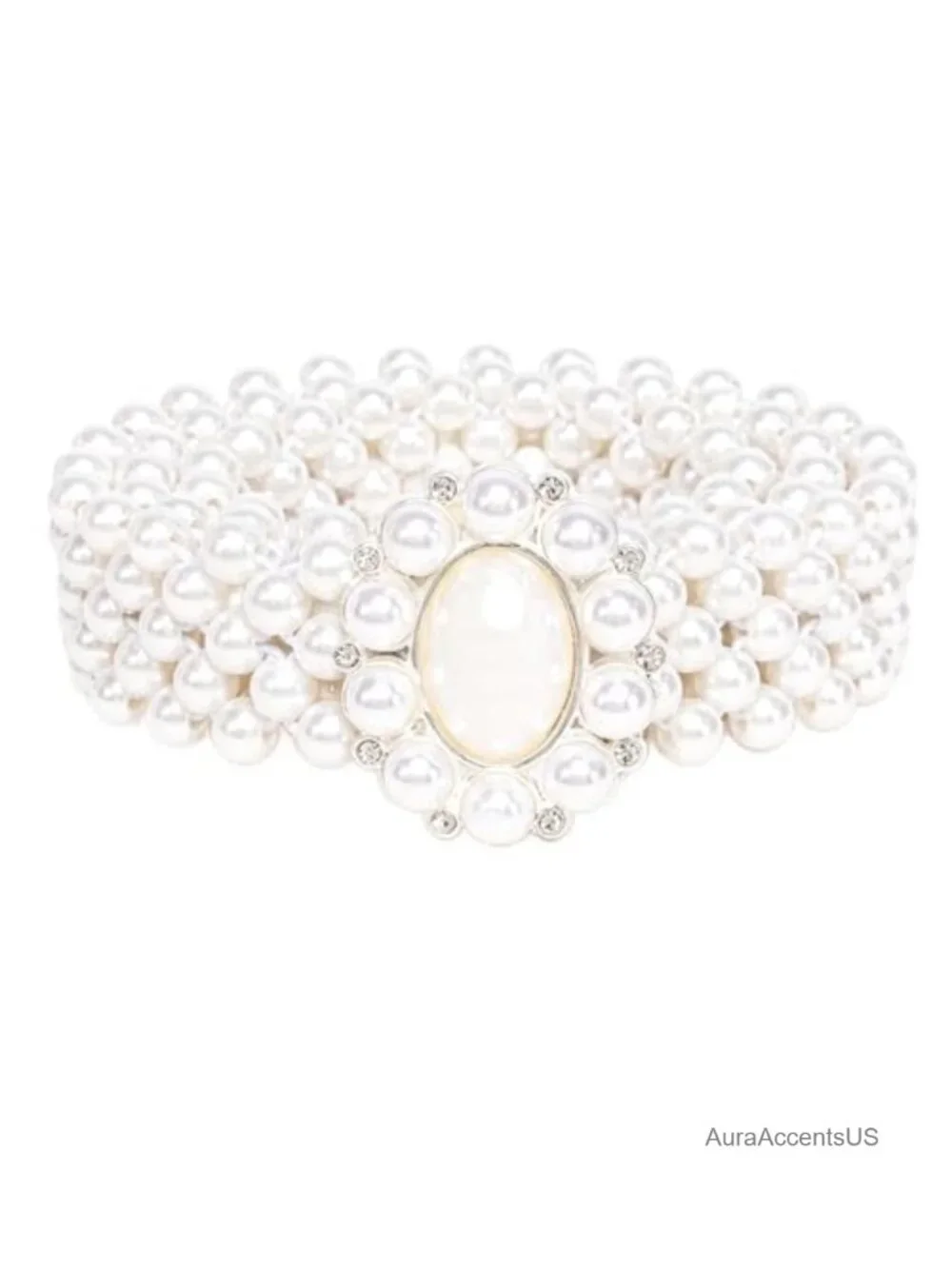 Elastic Waist Chain Pearl Belt Set with Rhinestones for Brides